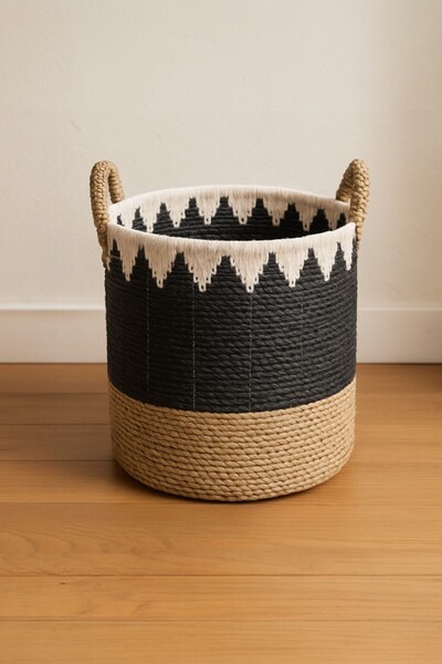 oceanpoint Natural Weave Look Storage Basket, Decorative Wicker Organizer Basket, 35X35 cm