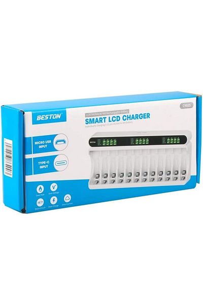 Beston C9025L Charger for 12 Batteries of 1.2V AA and AAA Batteries