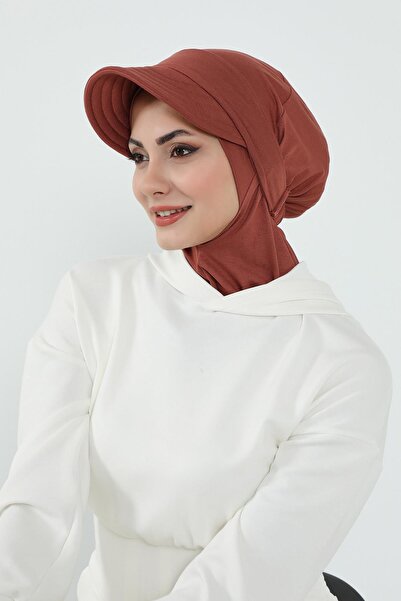 Aisha's Design 3-Piece Set of Hijab, Visor, and Hat, Hijab, St-1P, Cinnamon