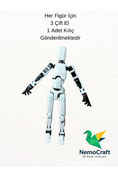 NemoCraft Lucky 13 Oynar Eklemli Robot Figür Dumy Oyuncak Beyaz Siyah 14cm