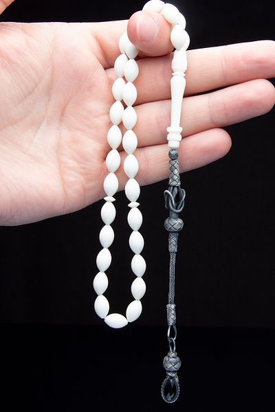 EHİNOS Certified Silver Kazaz Tassel 7X11Mm Camel Bone Prayer Beads