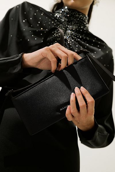 Manuka Satin Mini Baguette Evening Bag Black