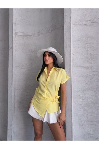 Cistern İstanbul Women's Short Sleeve Belt Detailed Summer Shirt