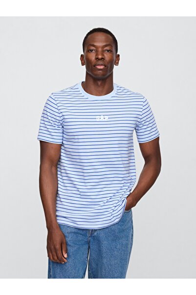 GAP Erkek Mavi Everyday Soft Logo Çizgili T-Shirt