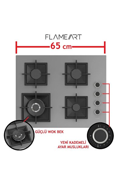 Ferre FLOWART-SILENTART Serisi Gri Set (SC408-WFA + QBL63CPR +D082-SA ) - Döküm Izgara / 65 cm Ocak