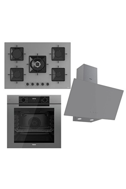 Ferre FRYART Serisi Gri Set (SS038 + QEP63CPR +D079 ) - Döküm Izgara / 75 cm Ocak