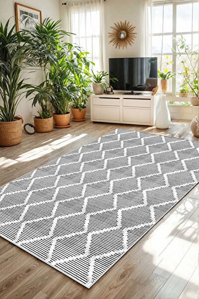 Hülya Home Salon Halısı Geometrik İskandinav Eskitmeli Dijital Baskı Yıkanabi...