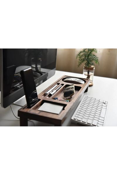 Esci Design Wooden Desktop Organizer - Wooden Computer Organizer - Monitor Riser