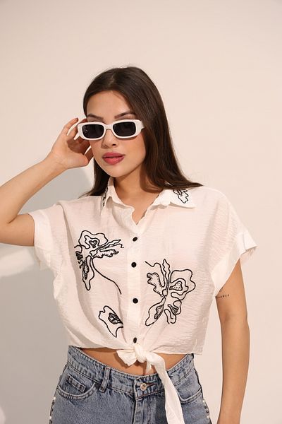 AURRARİ Floral Patterned White Short Sleeve Shirt