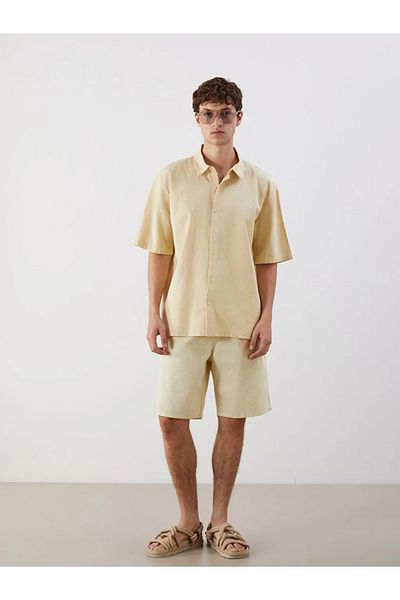 LC Waikiki Xside Beige Comfortable Fit Short Sleeve Linen Look Men's Shirt