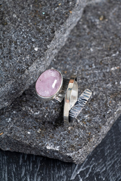 OSMANLI DOĞAL TAŞ Sertifikalı 9,2 gr Pembe Kuvars Taşlı 925 Ayar Gümüş Yüzük