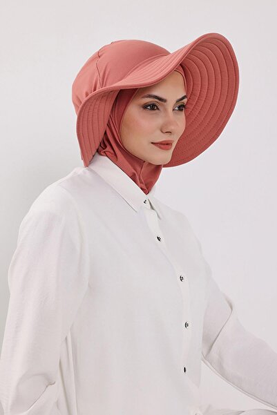 Aisha's Design 3-Piece Set of Hijab, Visor, and Hat, Hijab, St-1P, Salmon