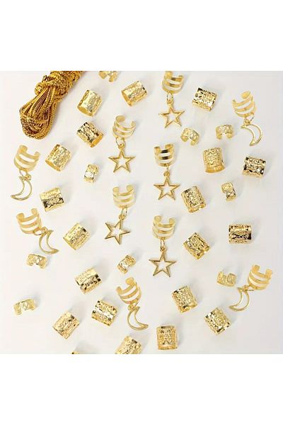 MITH SB TAKI Vintage Star and Moon Braided Hair Ring -39 Pieces-Gold