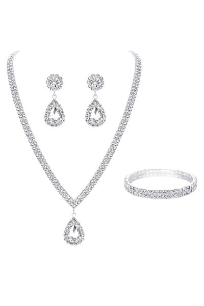 Tessero Set bijuterii dama, colier, bratara tip tennis si cercei rain drop, pentru evenimente, ocazie, stras