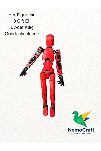 NemoCraft Lucky 13 Oynar Eklemli Robot Figür Dumy Oyuncak Kırmızı Siyah 14cm