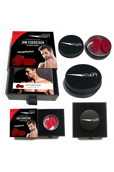 Linovit Set de exerciții Jawline Linovit®, 2 bucăți, 28 kgf, Toner muscular facial, Silicon alimentar, Roșu