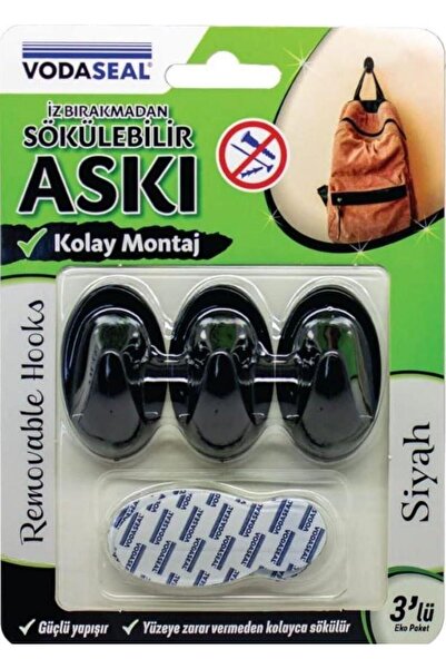 Vodaseal Vodeseal İz Bırakmadan Sökülebilir Siyah Askı 3lü