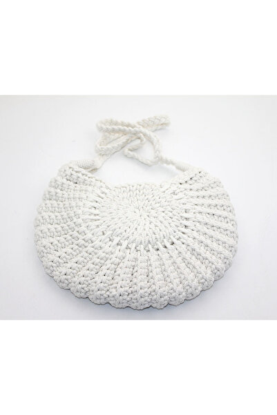 RiverWorld River World Στρογγυλή, κομψή, λευκή πλεκτή τσάντα