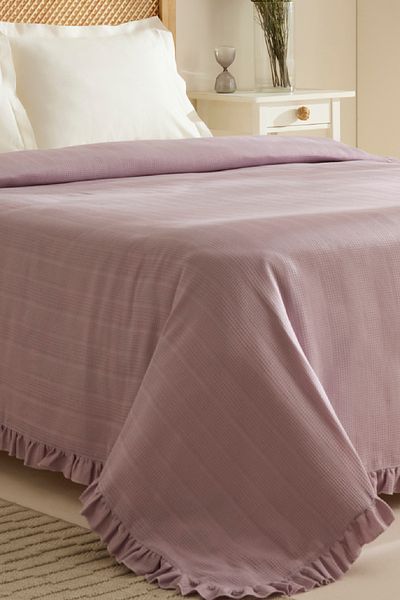 Karaca Home Maye 100% Cotton Ruffled Double Single Pique Plum