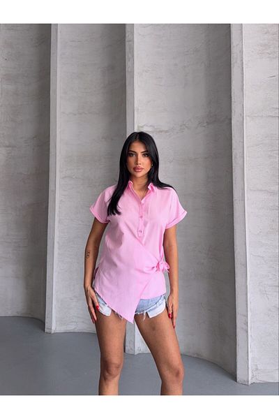 Cistern İstanbul Women's Short Sleeve Belt Detailed Summer Shirt