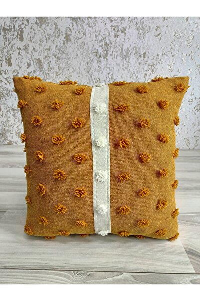 Goshıkı غطاء وسادة من القماش باللونين الأبيض والبرتقالي مقاس 42 × 42 سم