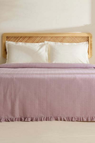 Karaca Home Maye 100% Cotton Ruffled Double Single Pique Plum