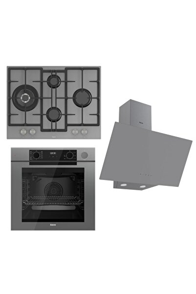 Ferre STEAMART-FRYART Serisi Gri Set (ED078 + QEP64CPR +D079 ) - Döküm Izgara / 67 cm Ocak