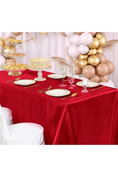 MODA YENİ YIL , OTEL , RESTORAN , TOPLANTI , PARTİ MASASI İÇİN PARLAK SATEN KIRMIZI MASA ÖRTÜSÜ