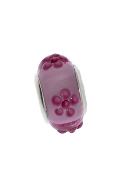 celikchi Kadın Pembe Çiçek Desenli Murano Model Gümüş Charm