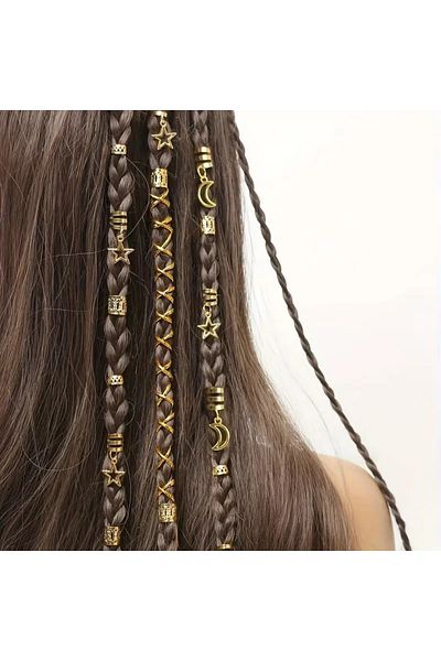 MITH SB TAKI Vintage Star and Moon Braided Hair Ring -39 Pieces-Gold