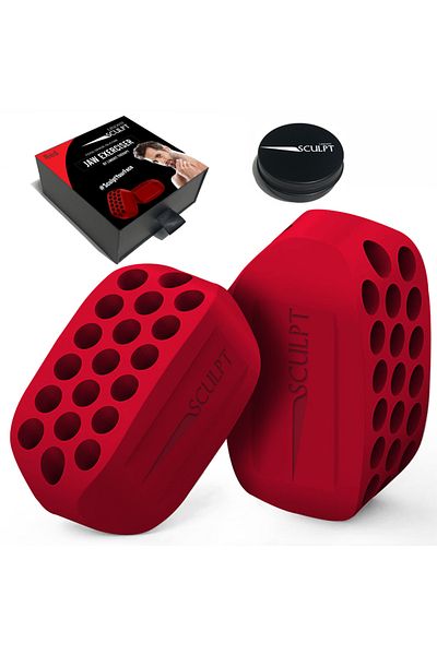 Linovit Set de exerciții Jawline Linovit®, 2 bucăți, 28 kgf, Toner muscular facial, Silicon alimentar, Roșu