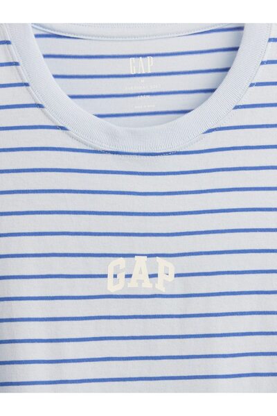 GAP Erkek Mavi Everyday Soft Logo Çizgili T-Shirt
