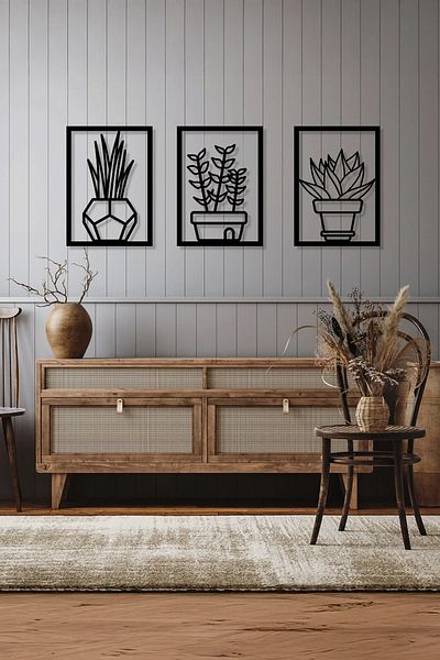 Artavessa Set de pictură MDF tăiat cu laser cu tematică de flori într-o vază din 3 piese - Model 2