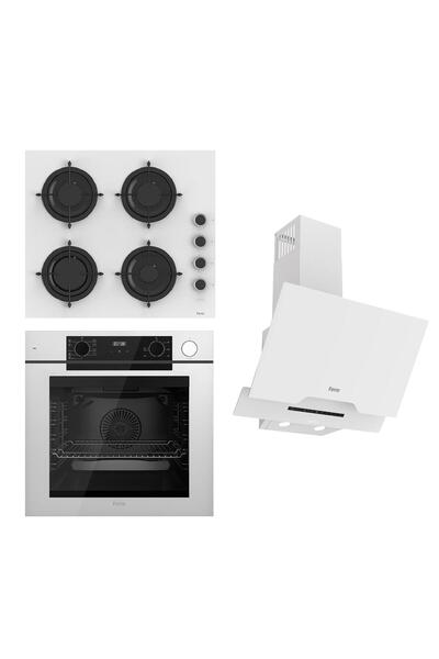 Ferre STEAMART-FRYART-SILENTART Serisi Beyaz Set (CS206-FA + QEP64CB +D064-SA ) - Emaye Izgara