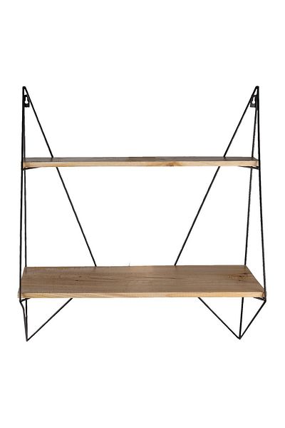 Clayre & Eef Etajera din fier negru cu 2 polite din lemn natur 60 cm x 20 cm x 70 h
