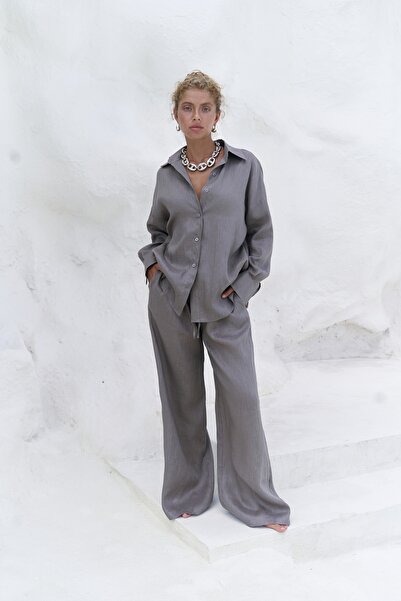 BOHEMAİ Jelsomina Oversize Smoked Linen Shirt Trousers Set