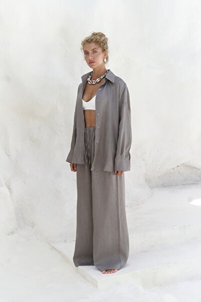 BOHEMAİ Jelsomina Oversize Smoked Linen Shirt Trousers Set