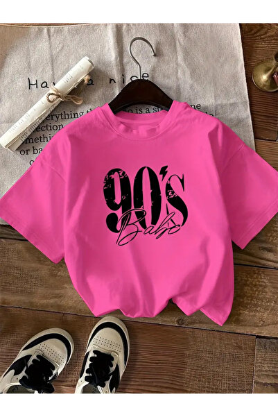 GALASHOP 90 lar Desenli Kısa Kollu Rahat Yuvarlak Yaka T-Shirt