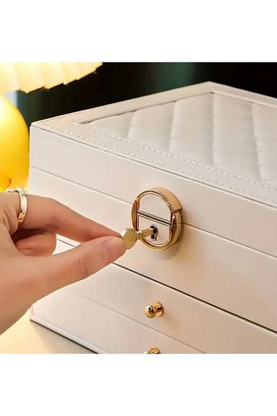ZUMRANKA Large Size Jewelry Organizer - Luxury Jewelry Box with 3 Layers with Lock, 2 Drawers