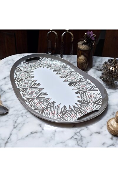 Form Desenli Oval Melamin Tepsi 53x35 cm – Kırılmaz, Dayanıklı Sunum Tepsisi