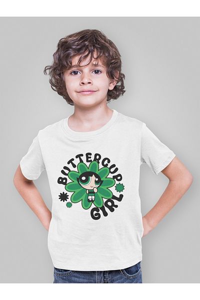 SEVBANO Tricou pentru copii Power Puff Girls Buttercup Girl imprimat unisex cu desene animate (vârsta 1-12)