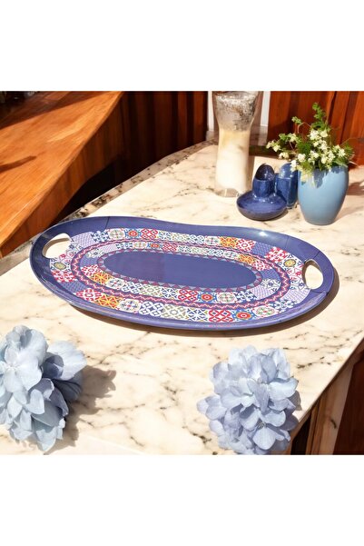 Form Desenli Oval Melamin Tepsi 53x35 cm – Kırılmaz, Dayanıklı Sunum Tepsisi