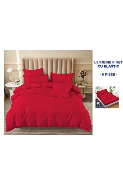 Patul Lenjerie Finet Satinat, 2 Persoane, Cearceaf cu Elastic, 6 Piese #FE142