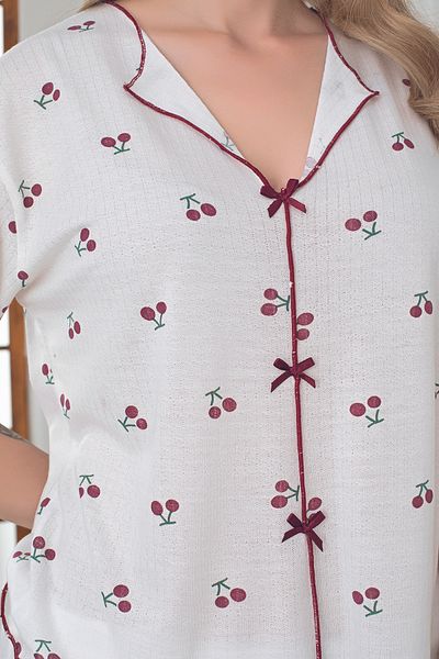 Sude HOMEWEAR Women's Knitted Fabric Cherry Pattern Short Sleeve Shorts Pajama Set