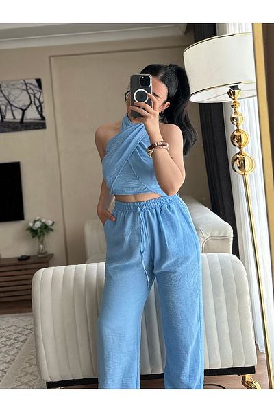 SANDY FASHİON Halter-Neck Linen Suit