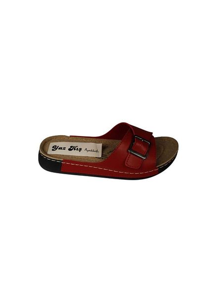 Yaz Kış Ayakkabı Yazkiş Women's Black Cream Red Single Strap Buckle Soft Comfort Sole Slippers