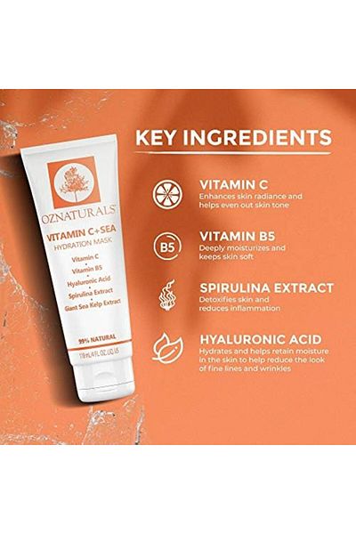 Natural OZ Naturals Vitamin C + Sea Hydration Mask – 99% Natural Moisturizing & Brightening Facial Treatment