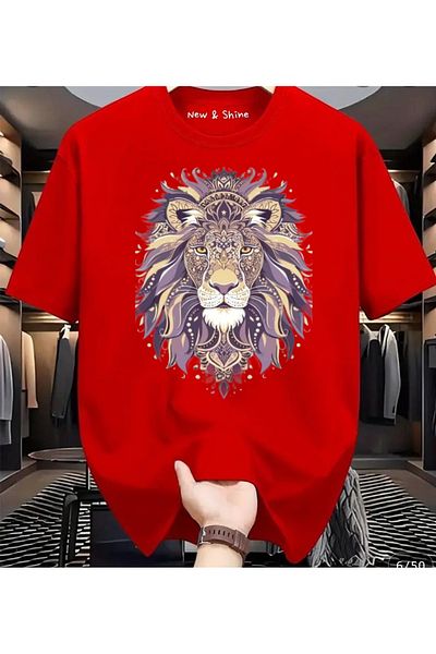 New Shine 1 T-Shirt Is a Gift for Purchases of 6 or More in the Cart - Lion Printed Oversize T-Shirt