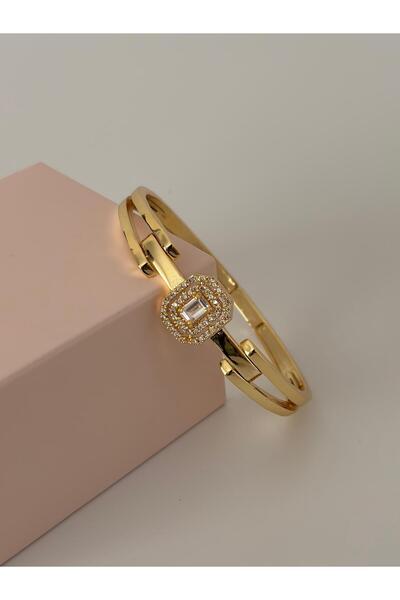 Elistar Kadın Gold Renk Kararmaz Baget Taşlı Zarif Kelepçe Bileklik