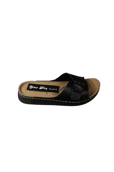 Yaz Kış Ayakkabı Yazkiş Women's Black Cream Red Single Strap Buckle Soft Comfort Sole Slippers